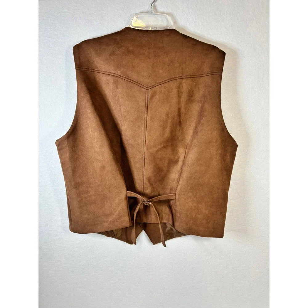 PJ Paul Jones Mens Western Faux Suede Vest Brown Cowboy Waistcoat XL
